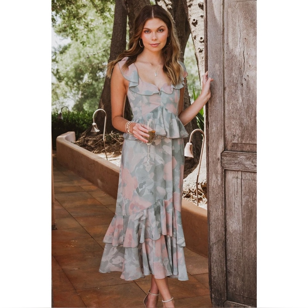 NWOT Show Me Your Mumu Reese Ruffle Dress in Sage